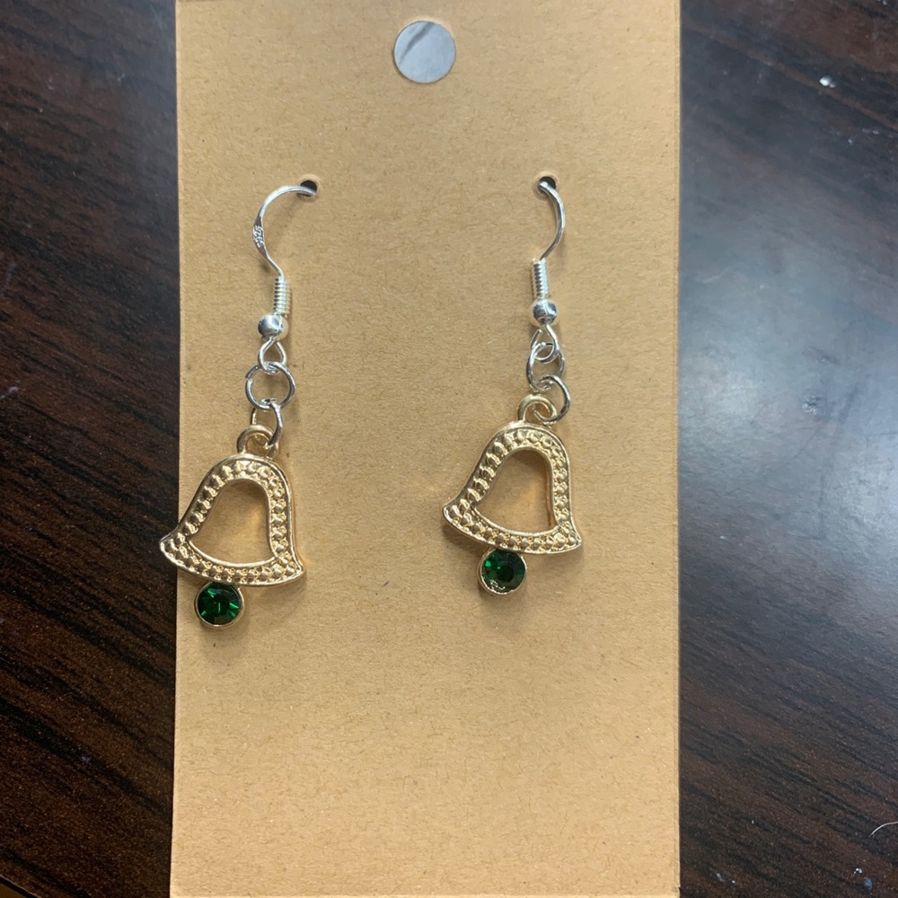 Silver dangle earrings with gold bells